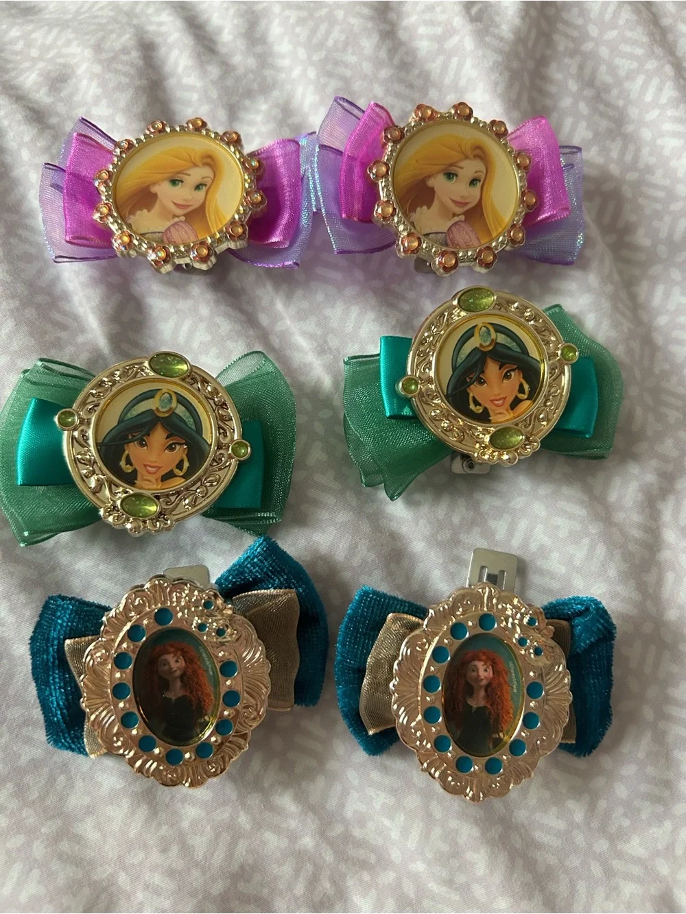 Authentic Disney Store Princess Bow Hair Clips Lot (6 Pcs)
